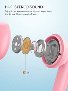JMMO 无线耳塞式耳机游戏耳机，具有超低延迟游戏模式和 13 毫米动态驱动器，适合女性儿童男性圣诞节礼物，秋冬必备品 - 粉色 - 查看 4