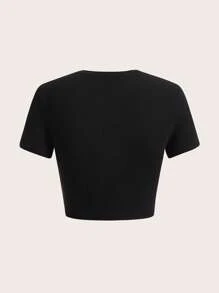 ROMWE Grunge Punk Skull Graphic Crop Tee, School - Black - View 2