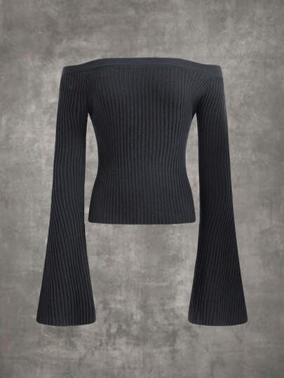 Grunge Punk Jersey de hombros descubiertos de manga amplia