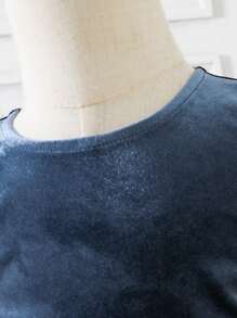 女嬰蕾絲拼接泡泡袖連衣裙附帽子 - 藏蓝色 - 查看 4