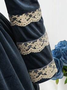 女嬰蕾絲拼接泡泡袖連衣裙附帽子 - 藏蓝色 - 查看 5