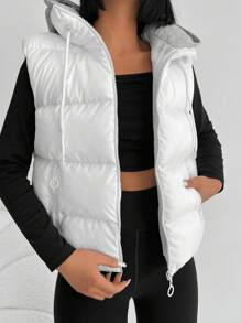 EURMUSE Dây kéo áo có mũ Áo khoác Vest Puffer - trắng - Xem 1