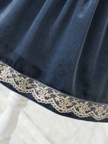 女嬰蕾絲拼接泡泡袖連衣裙附帽子 - 藏蓝色 - 查看 6