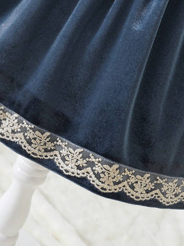 Baby Girl Contrast Lace Puff Sleeve Dress With Hat