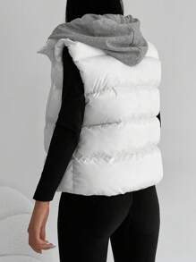 EURMUSE Dây kéo áo có mũ Áo khoác Vest Puffer - trắng - Xem 2