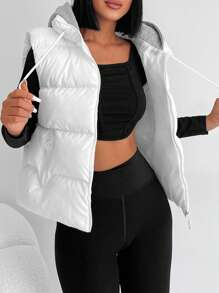EURMUSE Dây kéo áo có mũ Áo khoác Vest Puffer - trắng - Xem 3