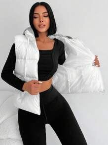 EURMUSE Dây kéo áo có mũ Áo khoác Vest Puffer - trắng - Xem 5
