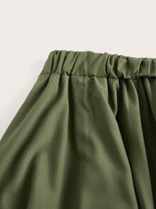 ROMWE Fairycore 文艺复兴撞色蕾丝手帕下摆半身裙，女士休闲不对称，撞色蕾丝长款宽松高腰绿色素色女裙，春夏，休闲日常穿着