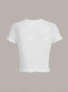 SHEIN Qutie Lettuce Trim Sheer Lace Top Without Tube Top - White - View 2