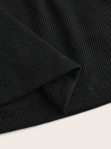 SHEIN EZwear 大碼鏤空後綁帶T恤 - 黑色 - 查看 4