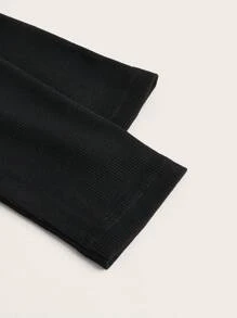 SHEIN EZwear 大碼鏤空後綁帶T恤 - 黑色 - 查看 5