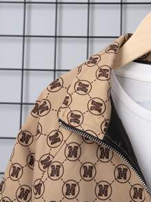 SHEIN 休閒貼布 口袋 拉鍊幾何 字母男童（大）夾克 - 咖啡棕 - 查看 4