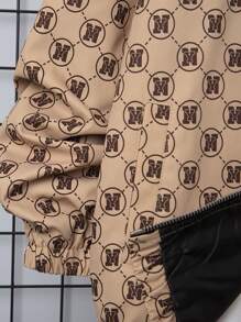 SHEIN 休閒貼布 口袋 拉鍊幾何 字母男童（大）夾克 - 咖啡棕 - 查看 7