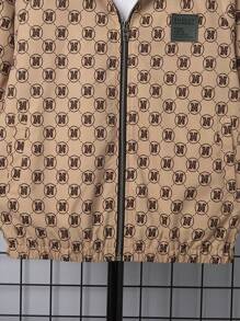 SHEIN 休閒貼布 口袋 拉鍊幾何 字母男童（大）夾克 - 咖啡棕 - 查看 8