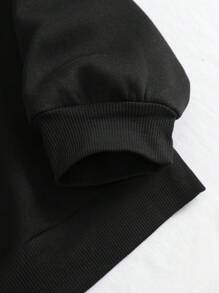 SHEIN LUNE 錄音帶和字母圖案加絨內裏運動衫 - 黑色 - 查看 3