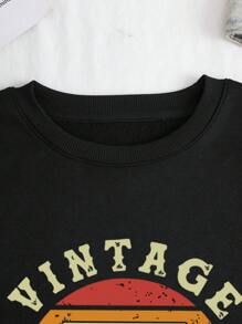 SHEIN LUNE 錄音帶和字母圖案加絨內裏運動衫 - 黑色 - 查看 4