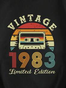 SHEIN LUNE 錄音帶和字母圖案加絨內裏運動衫 - 黑色 - 查看 5