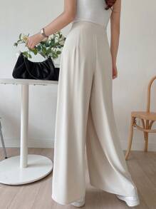 DAZY Pantalon large décontracté unicolore pour femmes, pantalon de tailleur pour femmes - Nude - Voir 2