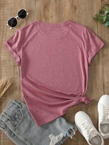 INAWLY Letter & Heart Print Tee - Dusty Pink - View 2