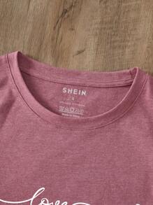 INAWLY Letter & Heart Print Tee - Dusty Pink - View 3