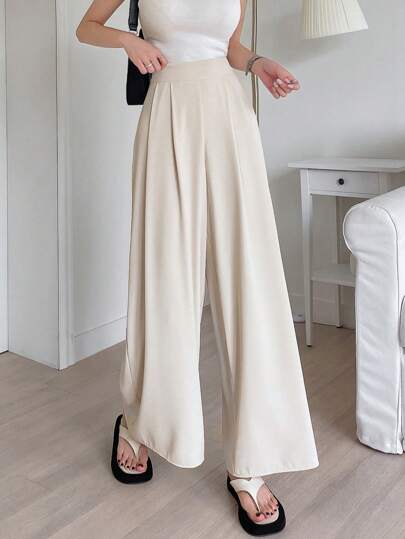 DAZY Women Business Casual Solid Color Wide Leg Pants,Women Dress Pants