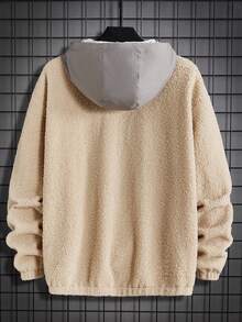 Manfinity VCAY Loose Men's Flap Pocket Drop Shoulder Hooded Teddy Coat - Apricot - View 2