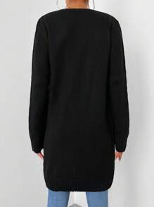 EURMUSE Dual Pocket Open Front Cardigan - Black - View 2