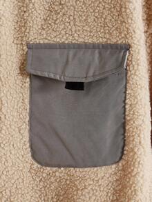 Manfinity VCAY Loose Men's Flap Pocket Drop Shoulder Hooded Teddy Coat - Apricot - View 4