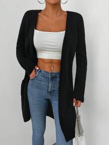 EURMUSE Dual Pocket Open Front Cardigan - Black - View 3