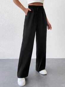 RueChic 腰部抽繩斜口袋闊腿褲