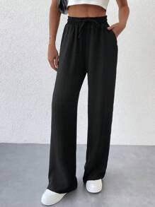 RueChic 腰部抽繩斜口袋闊腿褲