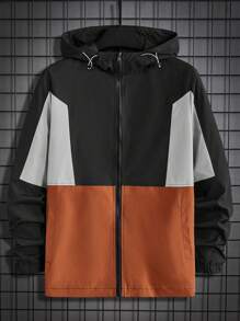 Manfinity VCAY Loose Fit Men Colorblock Drawstring Hooded Jacket - Multicolor - View 1