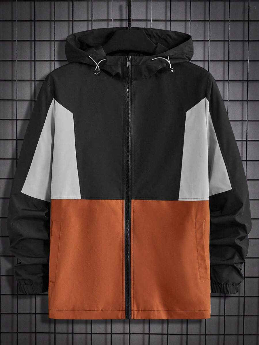 Manfinity VCAY Loose Fit Men Colorblock Drawstring Hooded Jacket - Multicolor - View 1