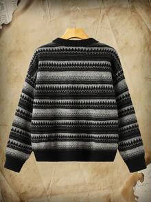 ROMWE Academia Mẫu Geo Thả vai Áo len Mở - Nhiều màu - Xem 2