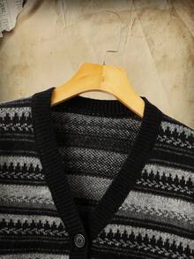 ROMWE Academia Mẫu Geo Thả vai Áo len Mở - Nhiều màu - Xem 4