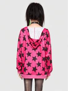 ROMWE Avant Trang phục cảnh có khóa kéo in hình ngôi sao - Màu Hồng Tươi - Xem 3