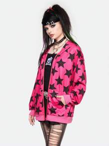 ROMWE Avant Trang phục cảnh có khóa kéo in hình ngôi sao - Màu Hồng Tươi - Xem 5