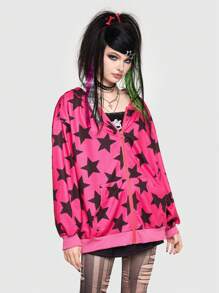 ROMWE Avant Trang phục cảnh có khóa kéo in hình ngôi sao - Màu Hồng Tươi - Xem 7