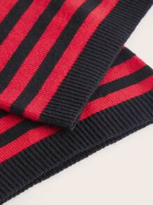 ROMWE Grunge Punk Striped Pattern Bell Sleeve Crop Sweater - Red - View 3