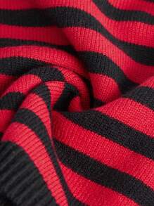 ROMWE Grunge Punk Striped Pattern Bell Sleeve Crop Sweater - Red - View 4