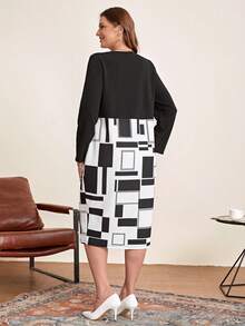 EMERY ROSE Plus Geo Print Dress - Black and White - View 2