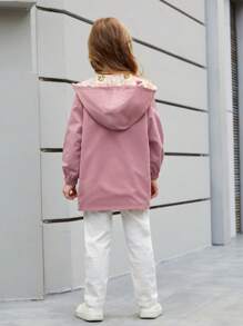 SHEIN 女小童卡通圖案兩穿連帽外套 - 彩色 - 查看 3