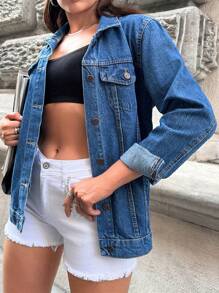 Cottnline Flap Pocket Denim Jacket - Medium Wash - View 3