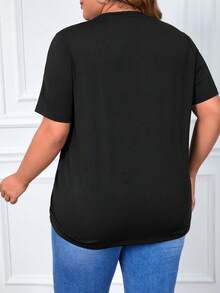 SHEIN LUNE 大碼花卉圖案&老鷹印花T恤 - 黑色 - 查看 3