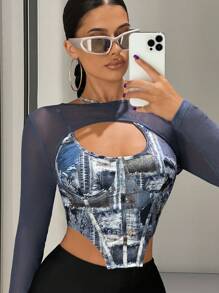 SHEIN ICON 2 In 1 Top mit asymmetrischem Saum, Mesh