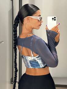 SHEIN ICON 2 In 1 Top mit asymmetrischem Saum, Mesh