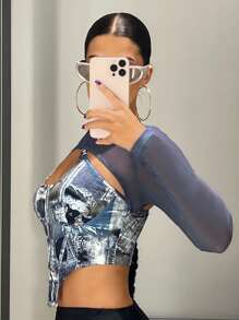 SHEIN ICON 2 In 1 Top mit asymmetrischem Saum, Mesh