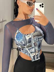 SHEIN ICON 2 In 1 Top mit asymmetrischem Saum, Mesh