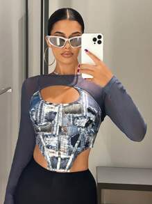 SHEIN ICON 2 In 1 Top mit asymmetrischem Saum, Mesh