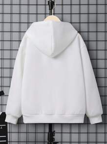 SHEIN 男大童卡通圖案連帽加絨內裏運動衫 - 白色 - 查看 2